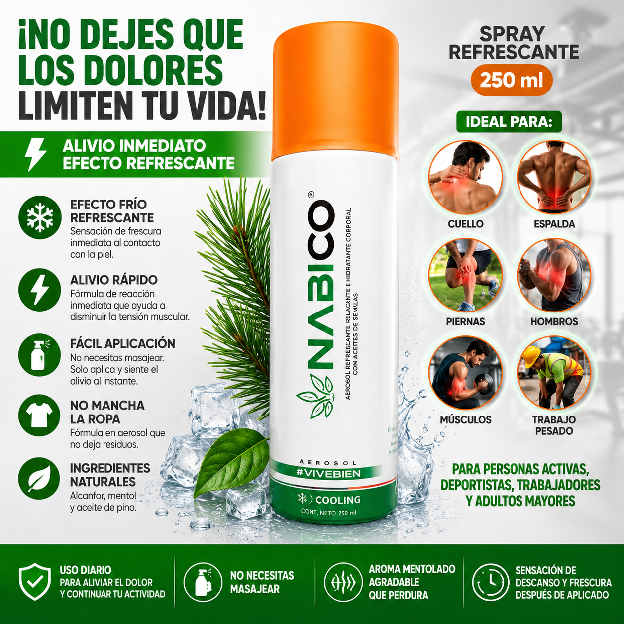 🚨 NABICO SPRAY REFRESCANTE IDEAL PARA ESPALDA, PIERNAS Y MÚSCULOS CANSADOS
